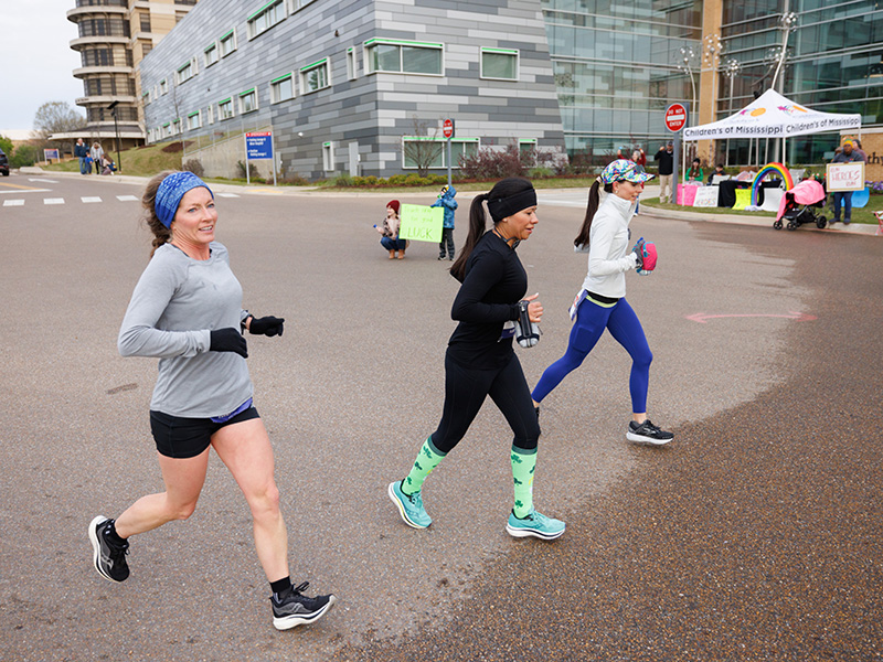 Run the Rainbow's 10K and half marathon routes took runners past the Kathy and Joe Sanderson Tower at Children's of Mississippi.